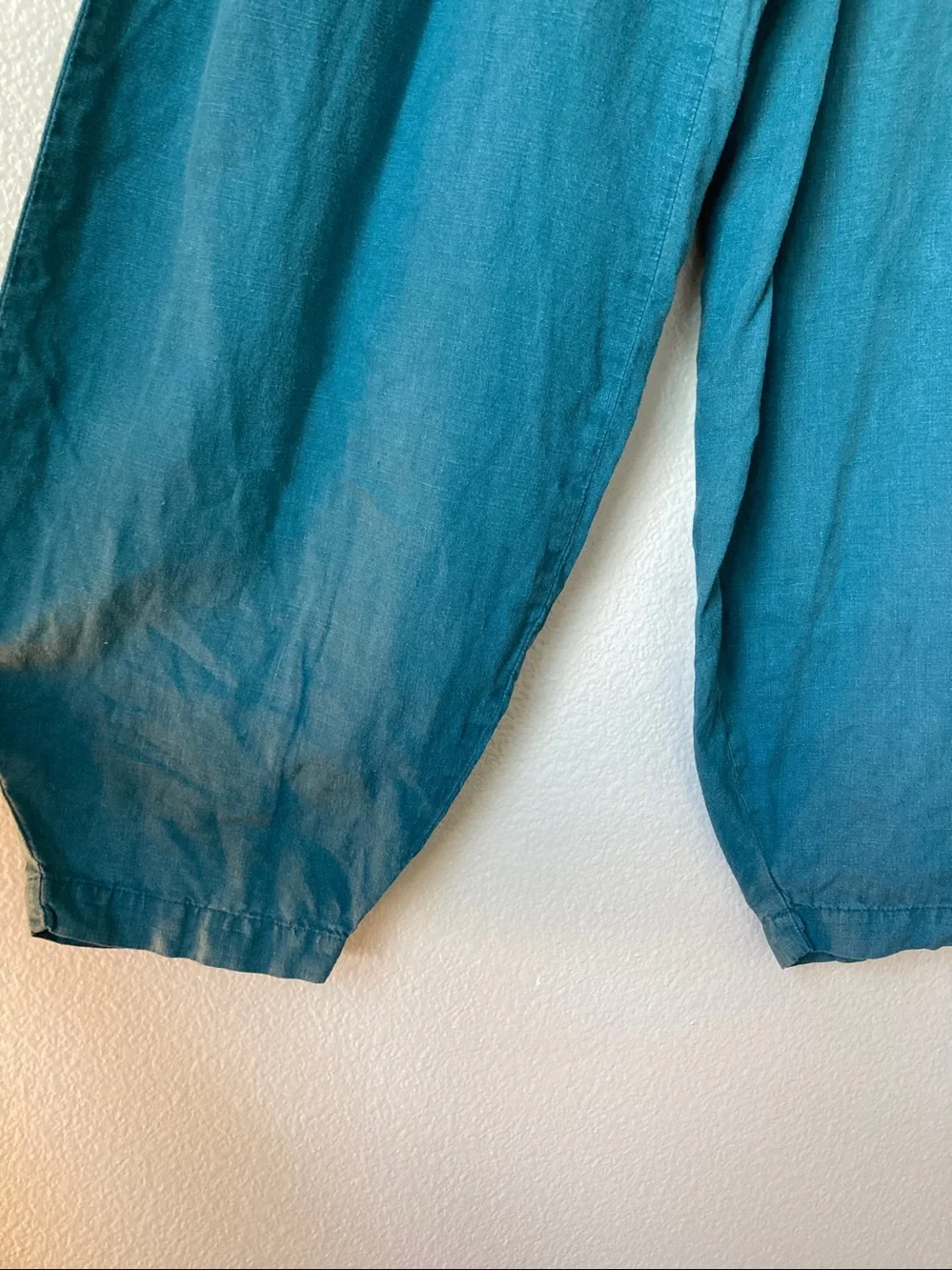 Len.OK 100% Organic Linen Lantern Hem Wide Leg Loose Fit Teal Pant Balloon sz S - Picture 3 of 5